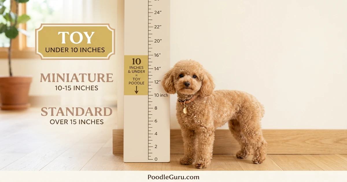 Toy Poodle height chart showing why teacup poodle is not an AKC recognized size