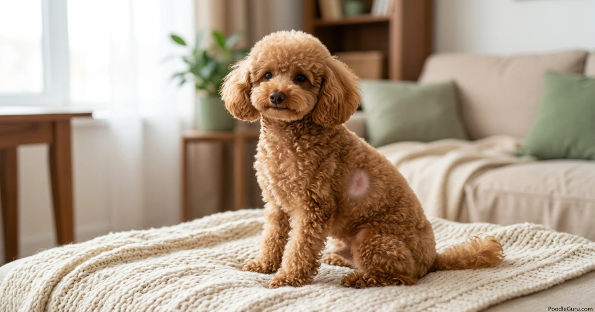 Toy Poodle with a small isolated bald patch on the flank