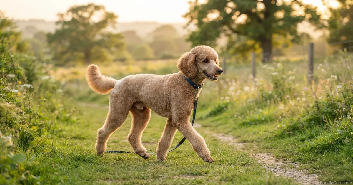 Standard Poodle trotting comfortably to represent joint mobility support