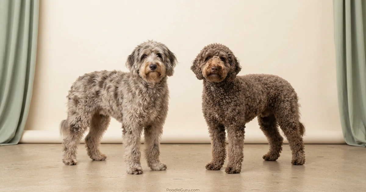 Side-by-side comparison of wavy and curly Aussiedoodle coat textures