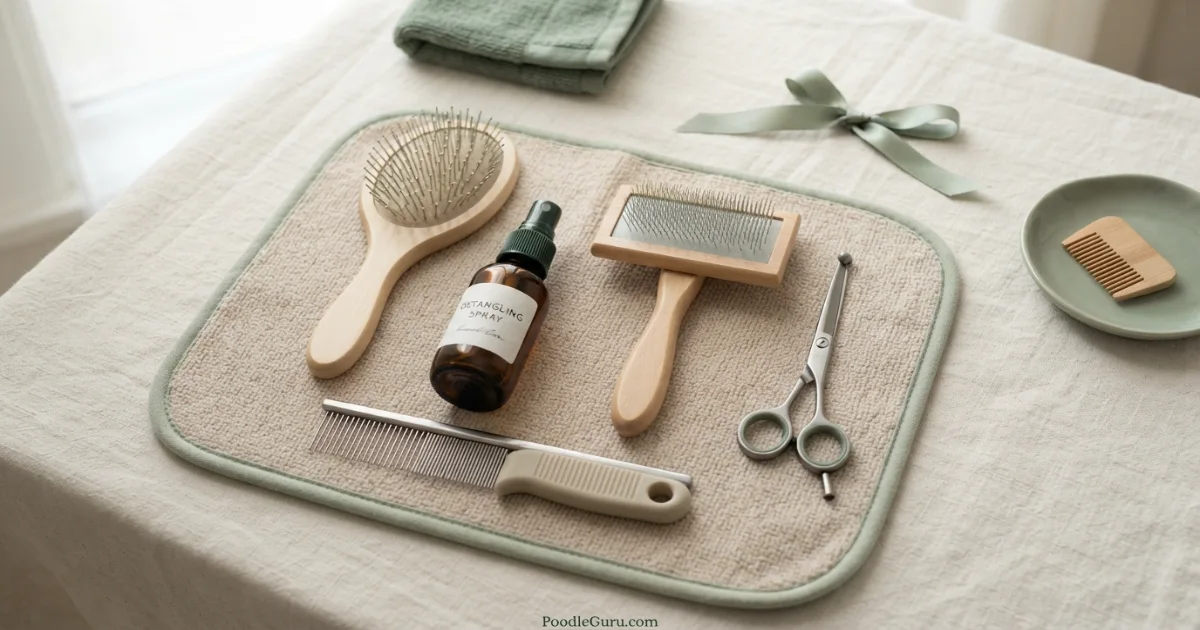 Grooming tools for Toy Poodle and Yorkie side by side