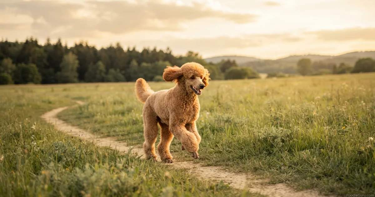 Healthy Standard Poodle running freely, symbolizing successful heartworm prevention