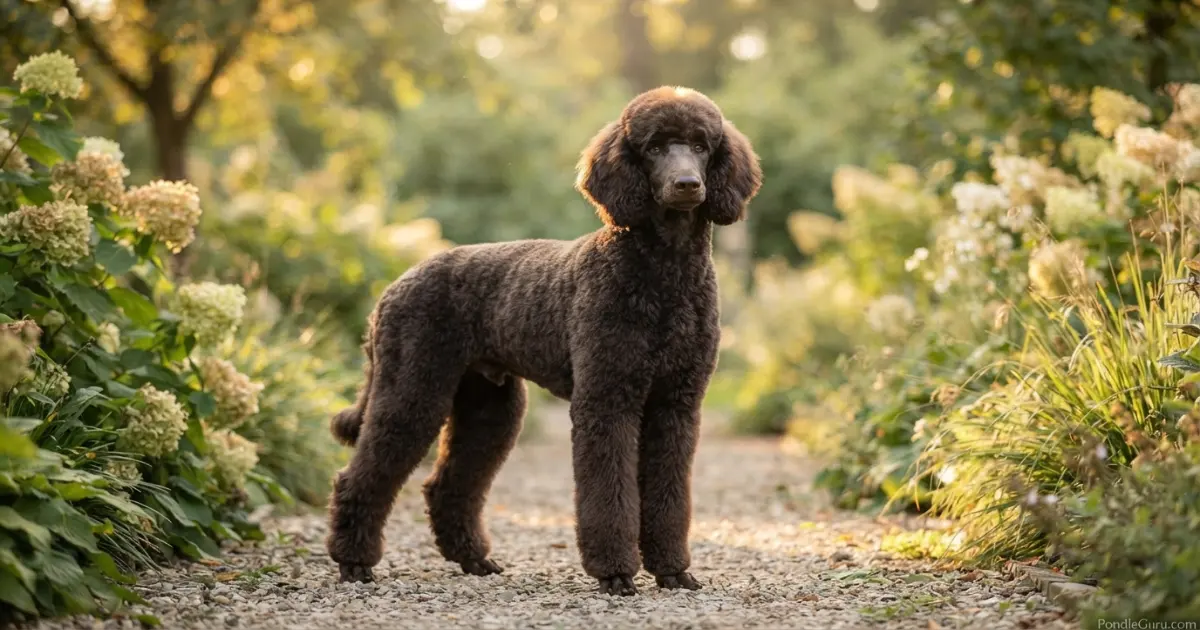 Healthy Standard Poodle with glossy coat outdoors