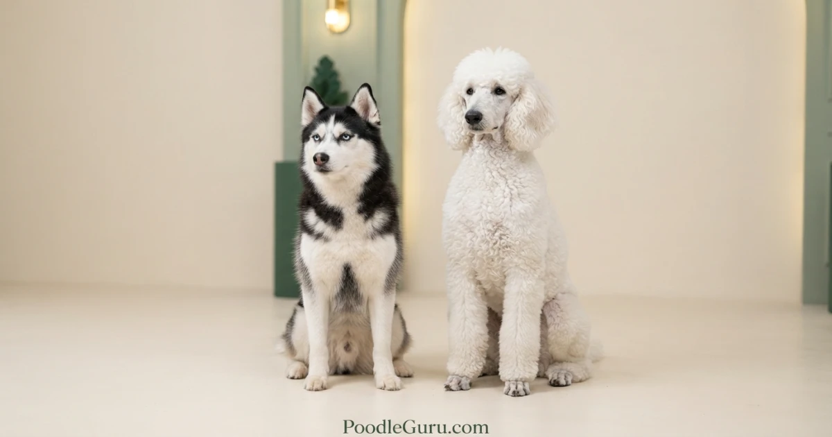 Siberian Husky and Standard Poodle side by side