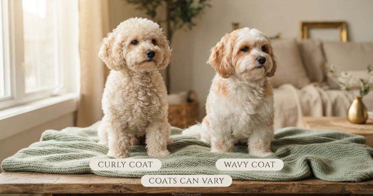 Two Malshipoos showing curly and wavy coat variation