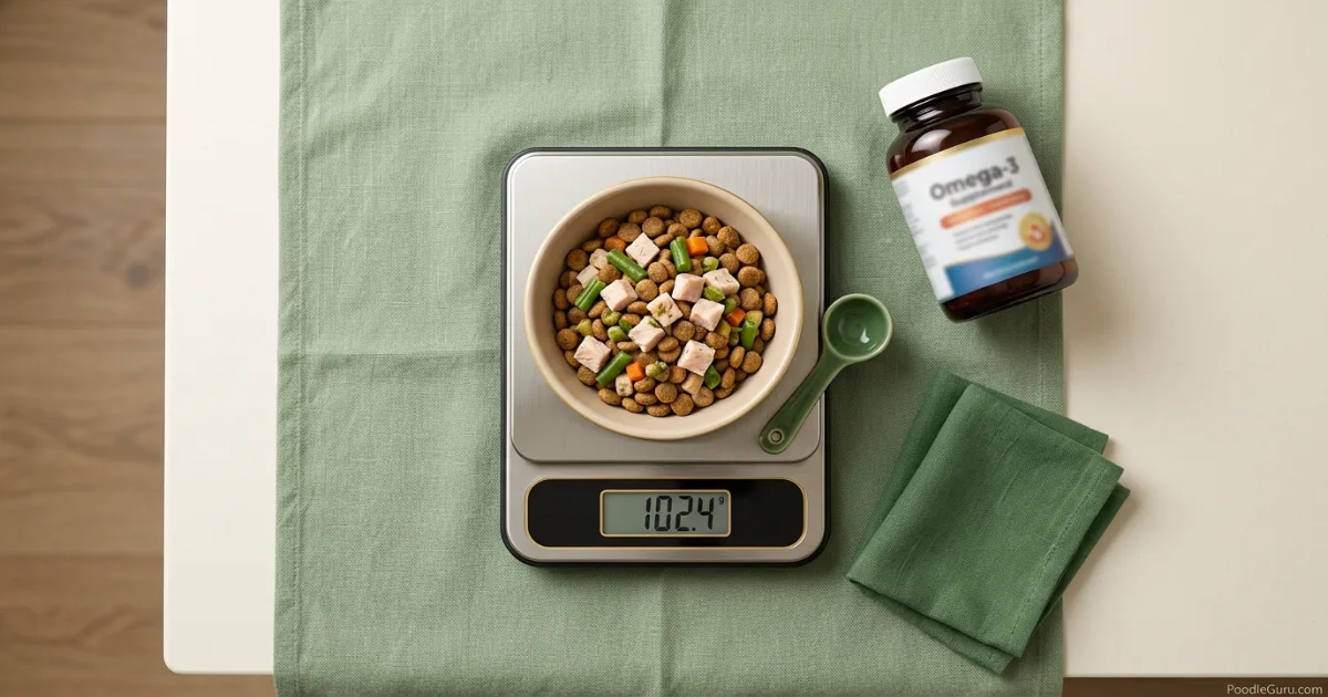 Measured meal portions for poodle arthritis home care and weight management