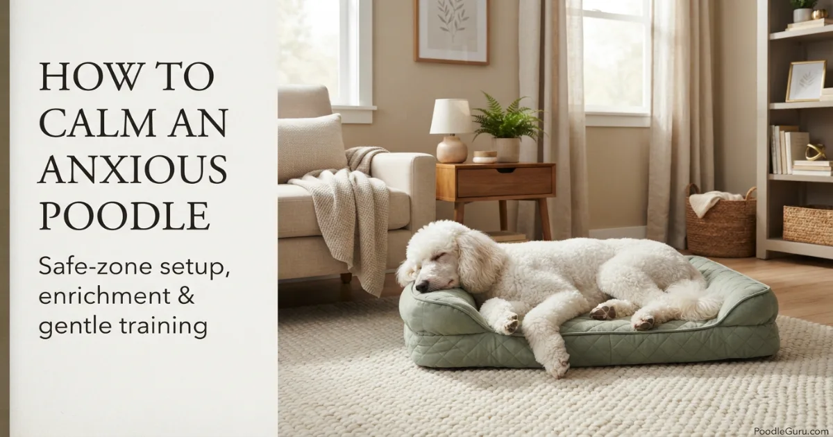 How to calm an anxious poodle resting in a peaceful home safe zone