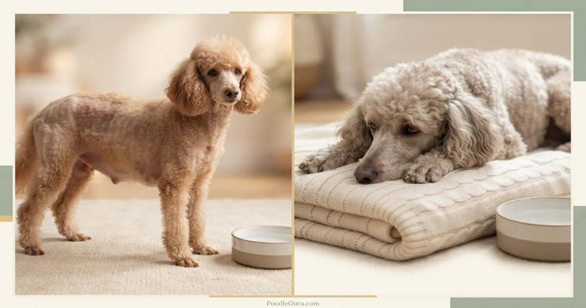 Illustration comparing Cushing's disease symptoms and Addison's disease symptoms in a poodle