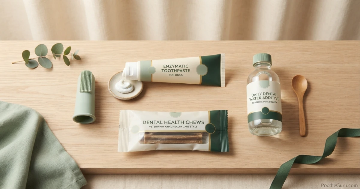 Poodle dental care products for daily brushing and dental chews