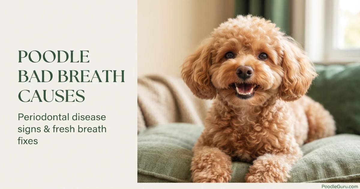 Toy Poodle with clean teeth and healthy gums — the result of addressing poodle bad breath causes early