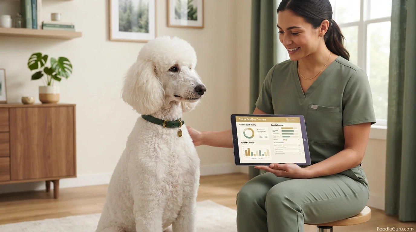 Veterinarian reviewing genetic health information for a Standard Poodle