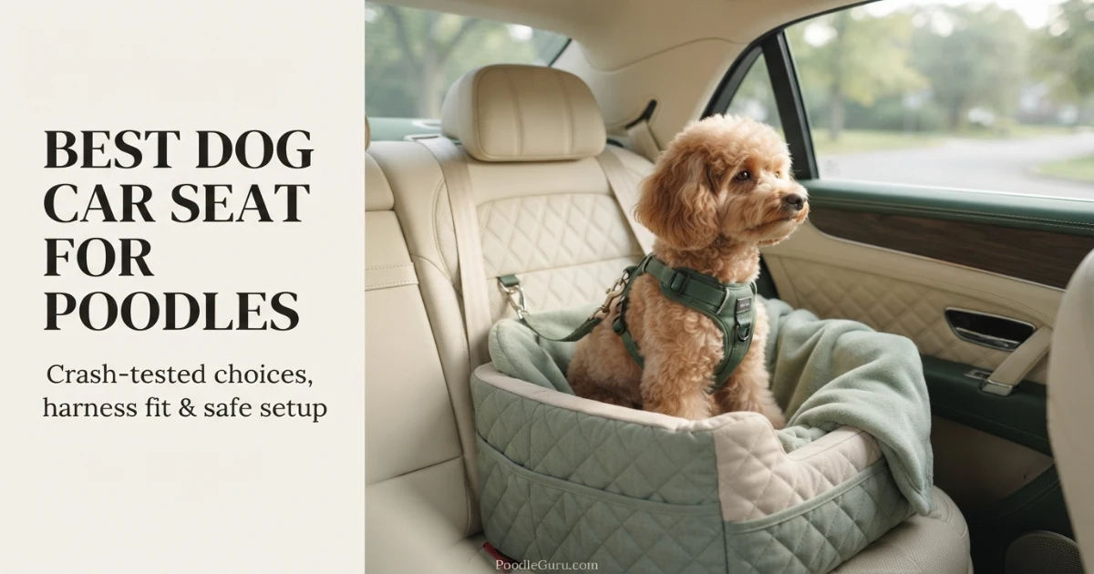 Best dog car seat for poodles with a Toy Poodle secured in a rear-seat travel restraint