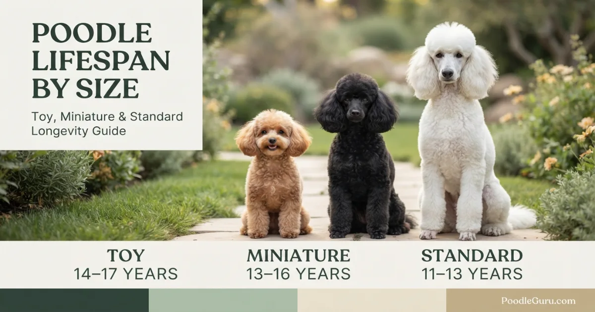Toy, Miniature and Standard Poodles illustrating Poodle lifespan differences by size