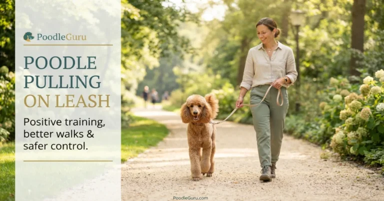 poodle pulling on leash