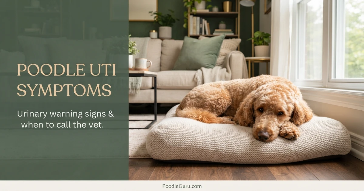 Standard Poodle resting indoors — awareness of subtle poodle UTI symptoms like lethargy or discomfort