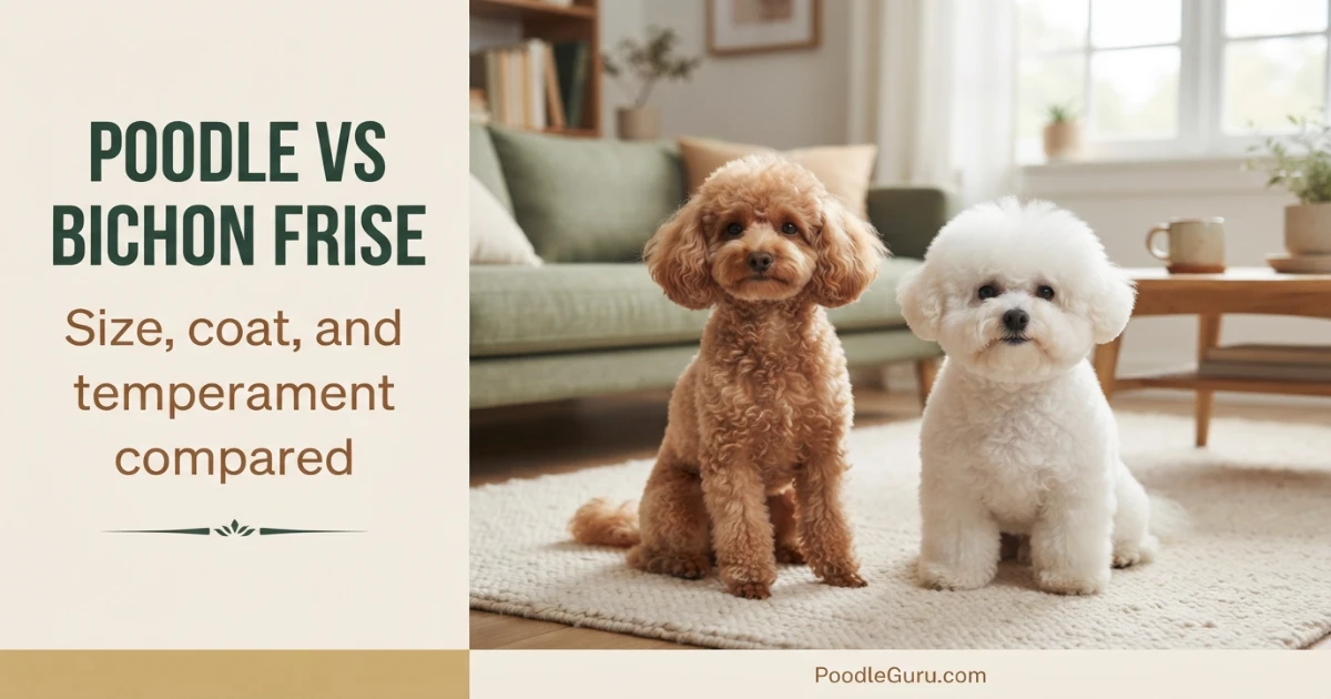 Poodle vs Bichon Frise size coat and temperament comparison in PoodleGuru style