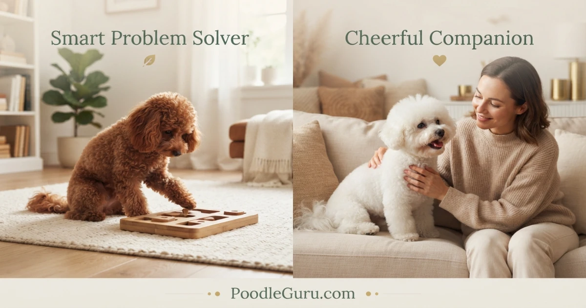 Poodle vs Bichon Frise temperament comparison showing enrichment and companion behavior