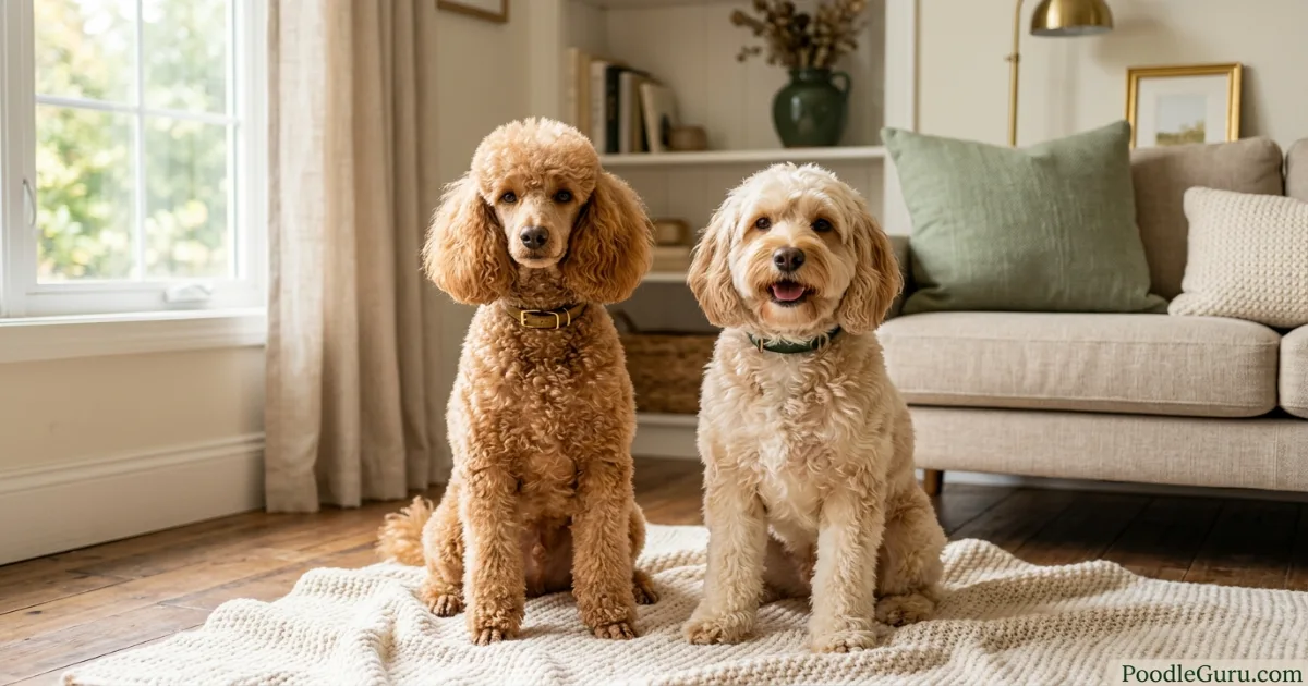 Poodle vs Cockapoo comparison showing a Miniature Poodle and Cockapoo side by side