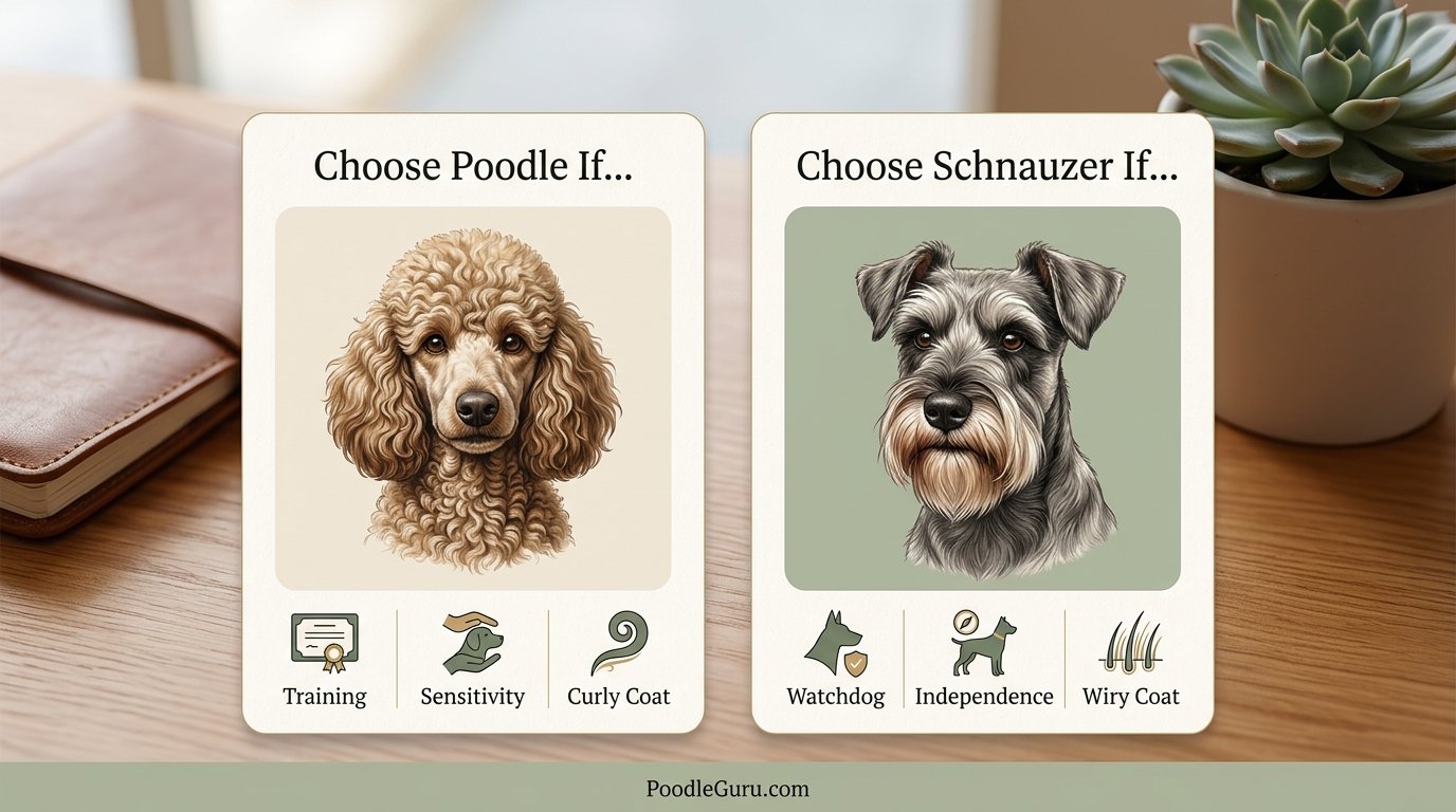 Poodle vs Schnauzer temperament and lifestyle comparison in a calm home setting
