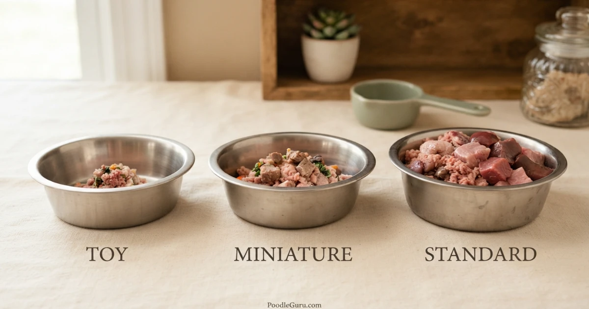Raw food portion comparison for Toy Miniature and Standard Poodles