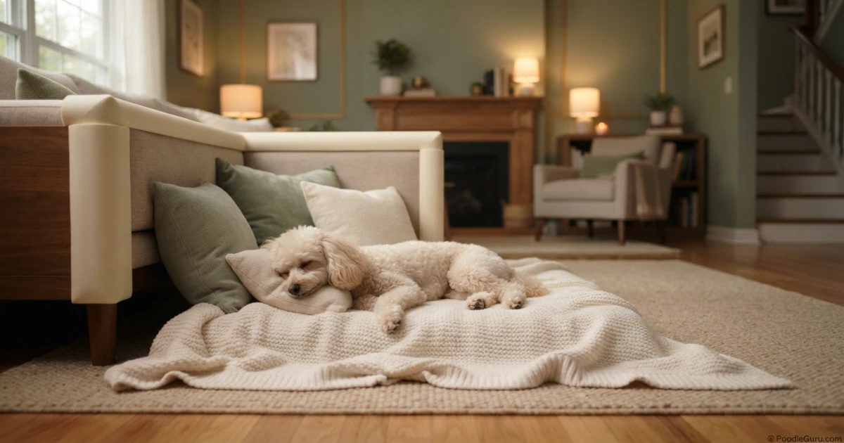 Cleared floor space with cushioned edges for poodle seizure first aid safety