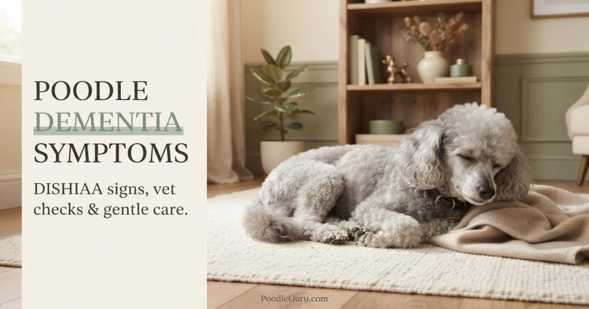 Senior Miniature Poodle representing poodle dementia symptoms and calm care