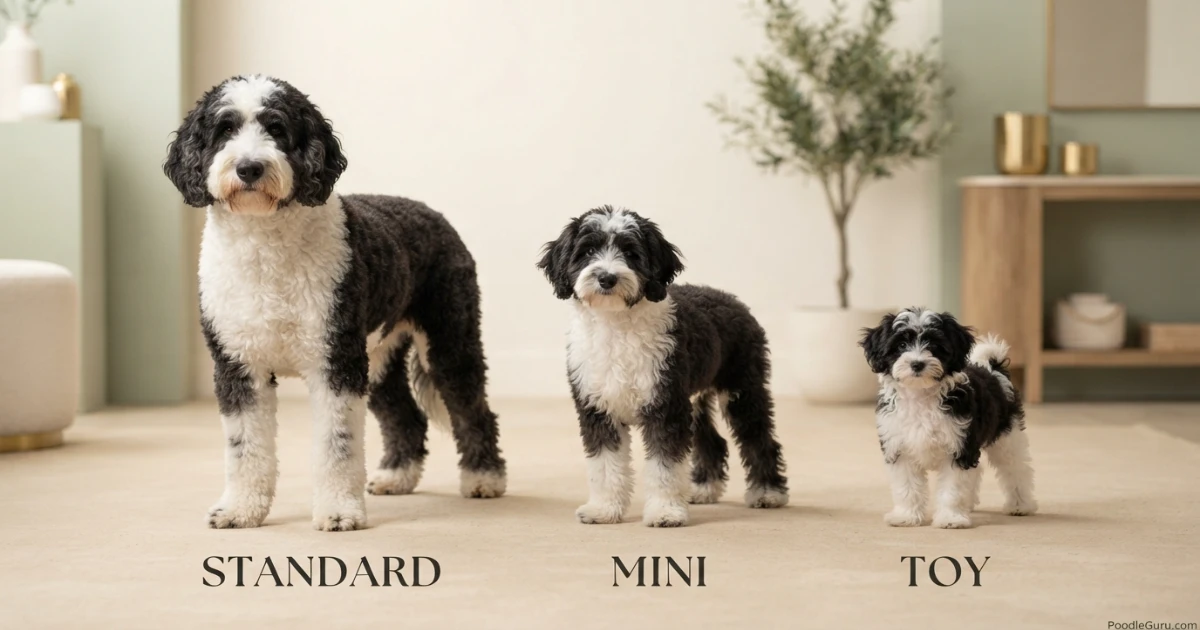 Standard Mini and Toy Sheepadoodle size comparison
