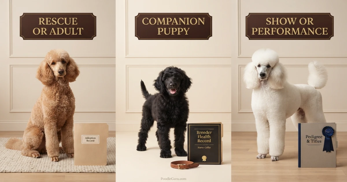 Standard Poodle price by rescue companion breeder and show prospect buying routes