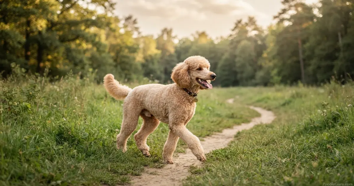 Standard Poodle running in a field representing the active lifestyle and associated insurance costs