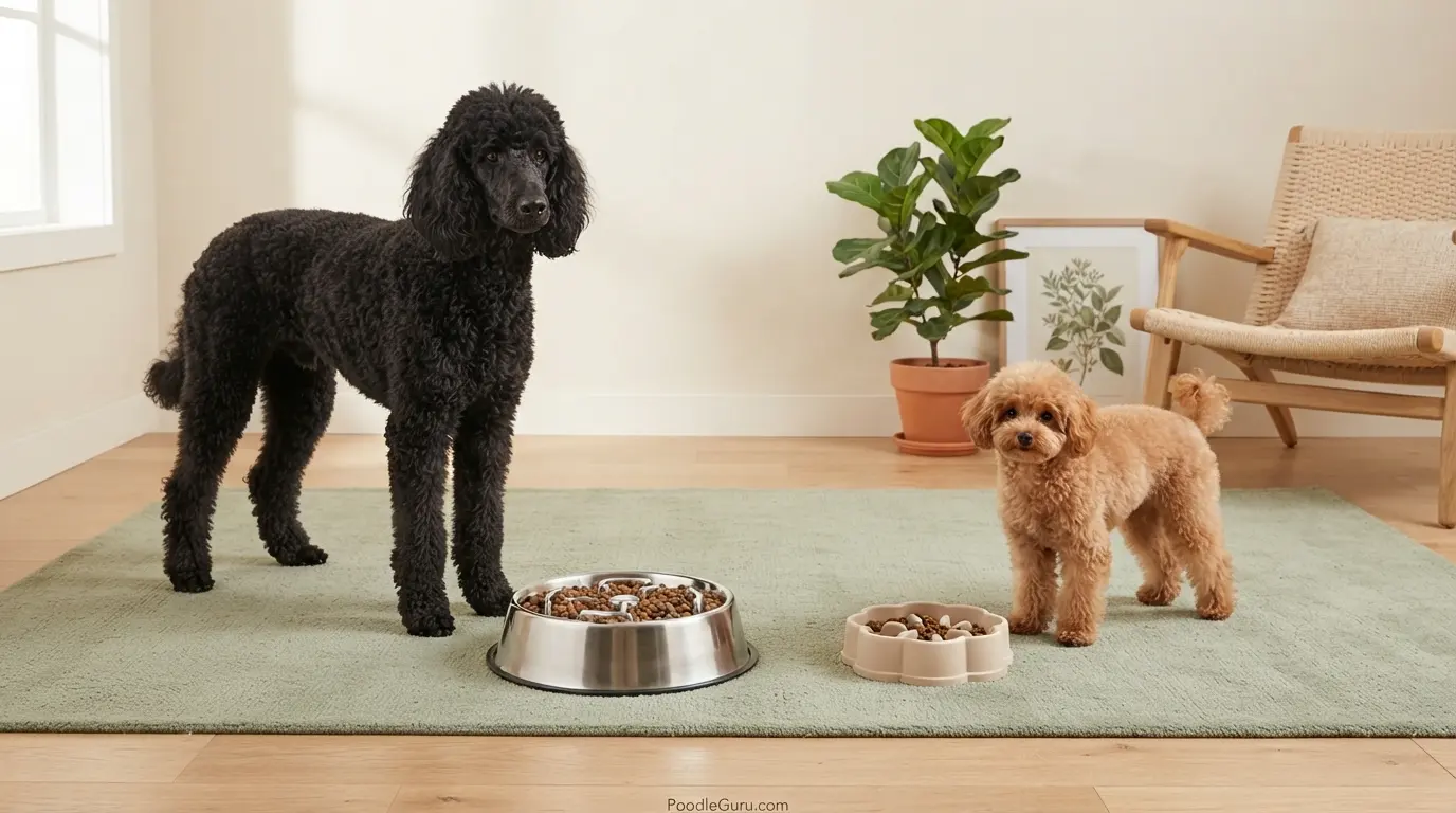 Standard and Toy Poodle slow feeder bowl size comparison