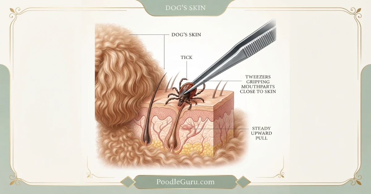 Step-by-step tick removal illustration for poodle owners
