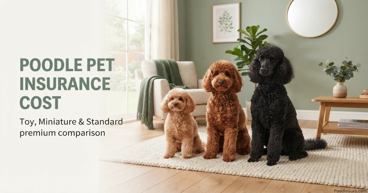 Toy, Miniature, and Standard Poodle together illustrating size differences for poodle pet insurance cost comparison