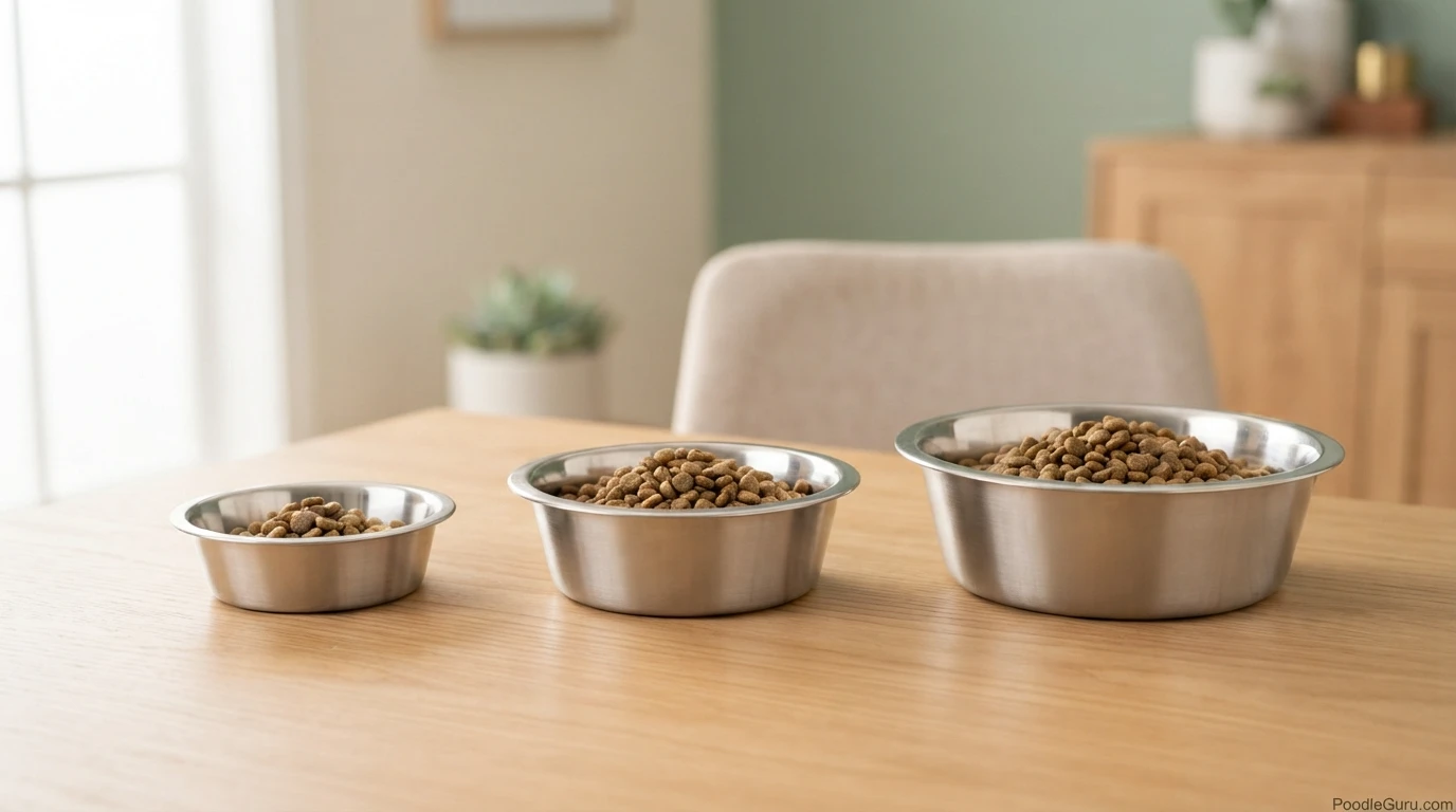 Toy Miniature and Standard Poodle puppy portion bowls comparison