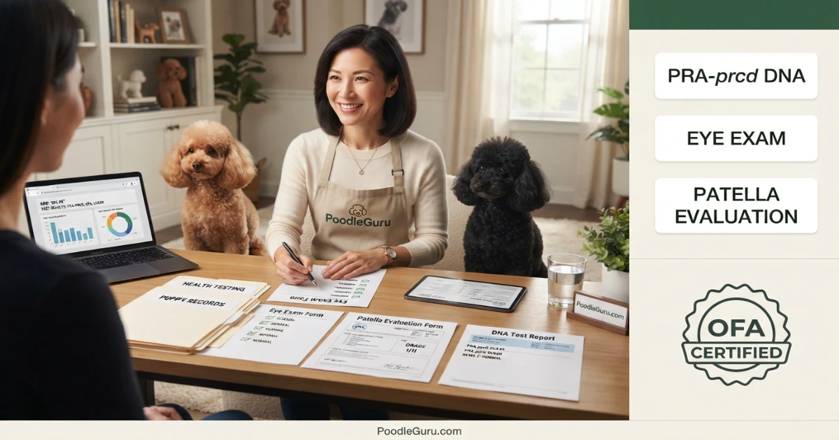 Toy Poodle breeder health testing checklist for PRA eyes and patellas