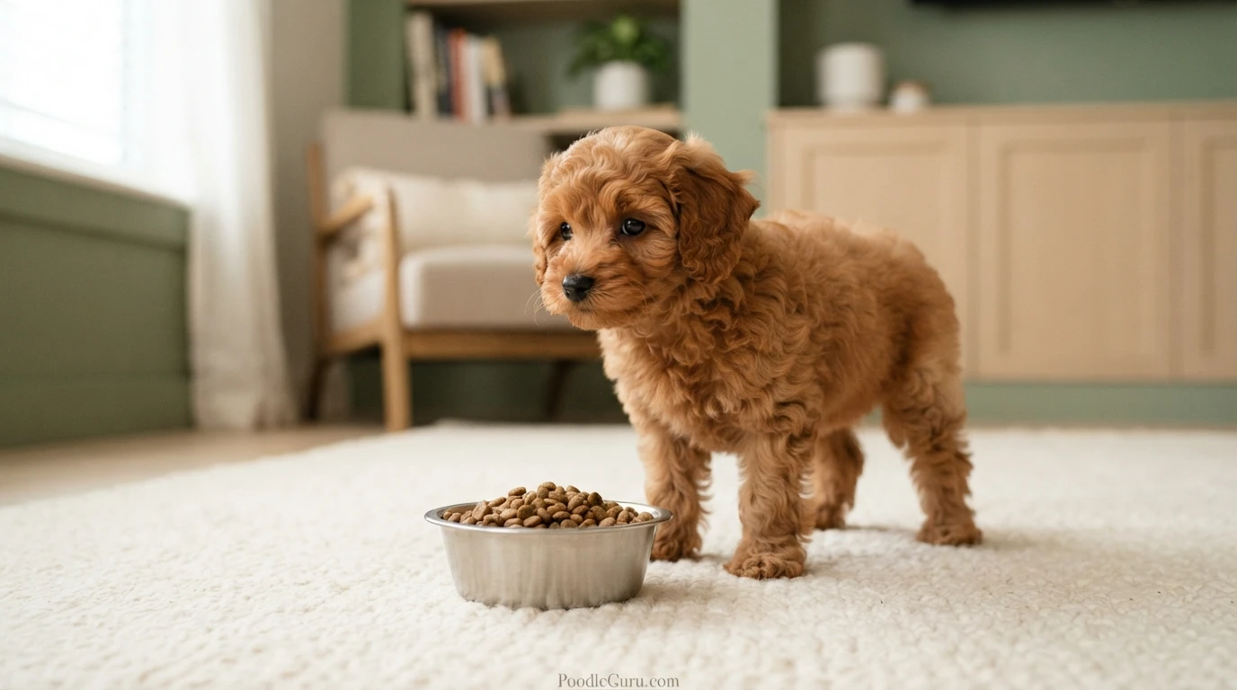 Toy Poodle puppy measured food bowl for a poodle puppy feeding schedule