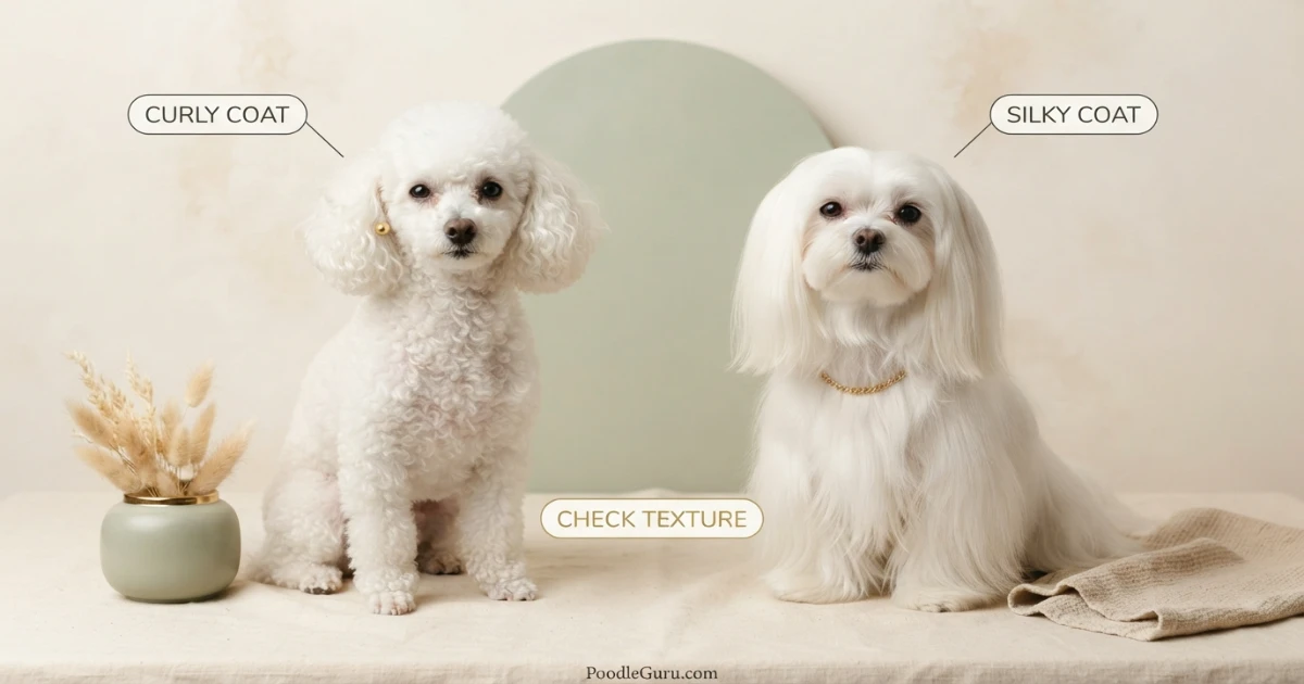 White Toy Poodle and white Maltese showing visual similarities that cause misidentification