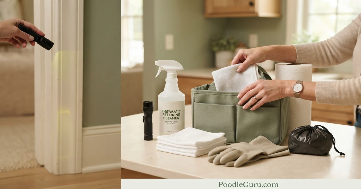 Poodle marking indoors solution cleanup kit with enzyme cleaner and black light