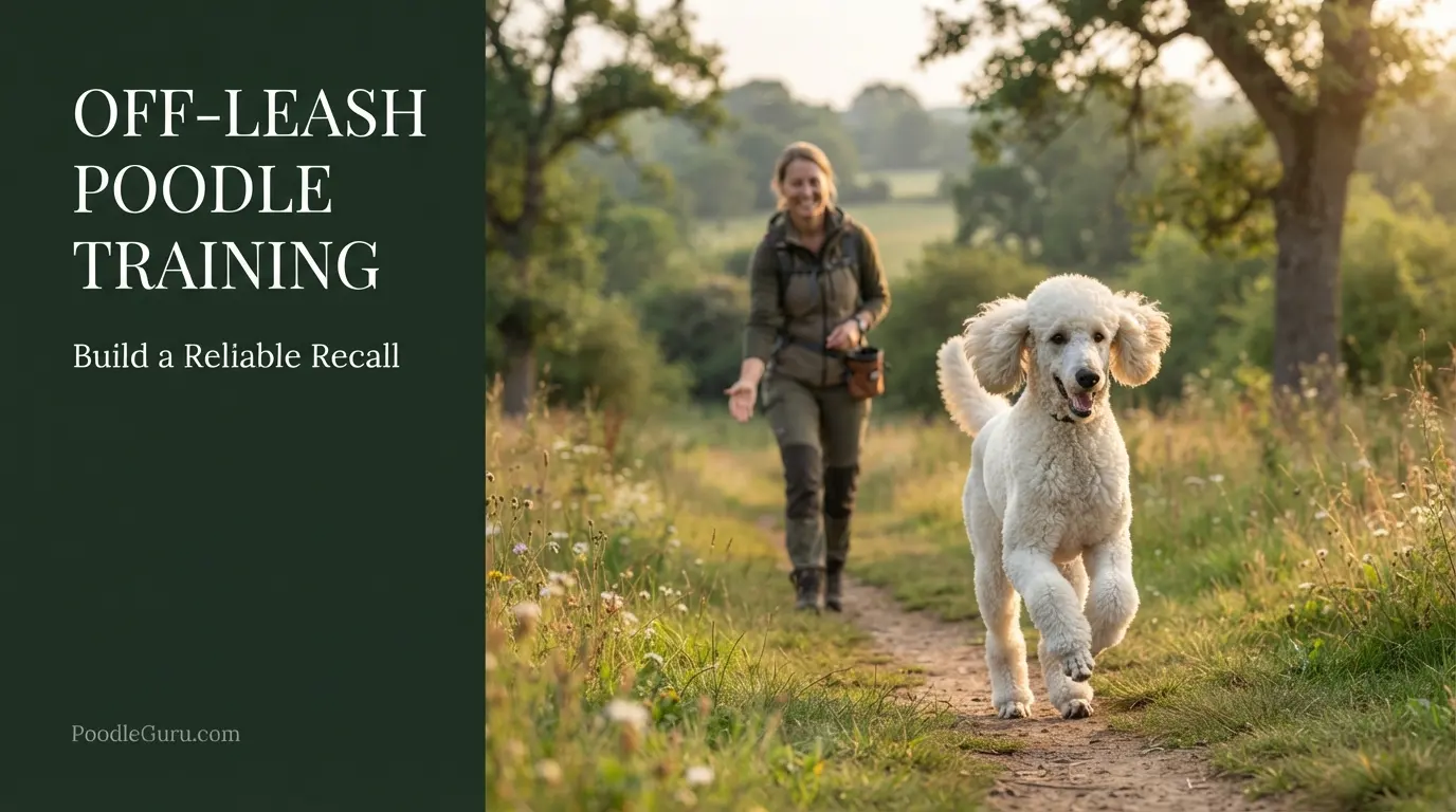 Off leash training a Poodle with reliable recall on a safe open trail