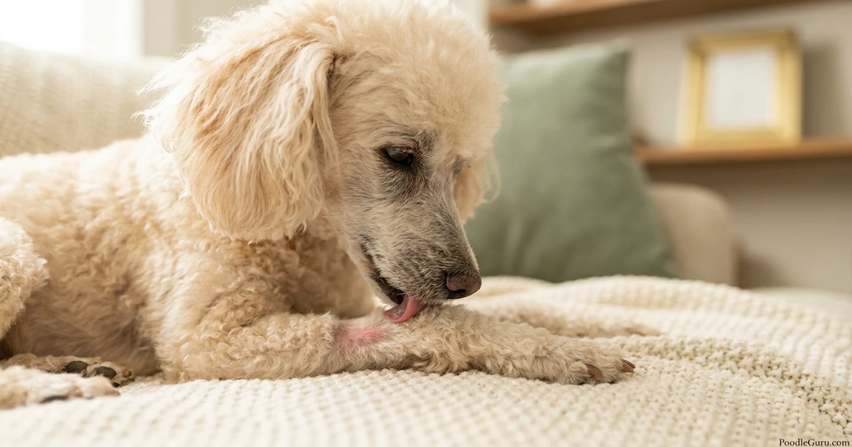 Senior Poodle repeatedly licking one front wrist as a possible pain sign