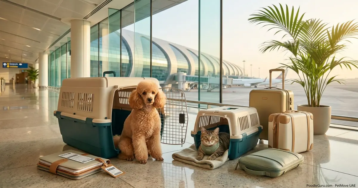 Dog and cat in travel carriers for pet relocation Dubai to Philippines