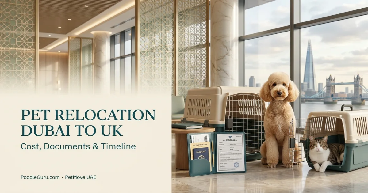 Dog and cat in travel carriers for pet relocation Dubai to UK