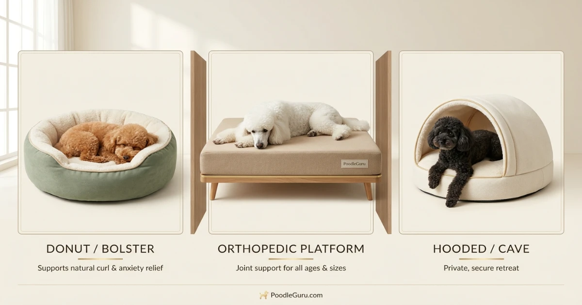 Comparison of donut, orthopedic platform and hooded dog beds for Poodles