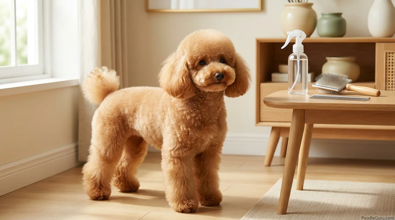 Healthy fluffy Poodle coat after gentle detangling and line brushing