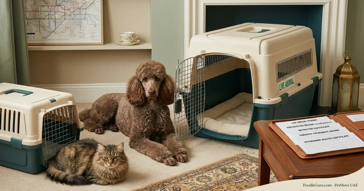 Dog and cat prepared for UK to UAE pet import requirements